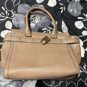 Taupe Faux Leather Satchel Bag